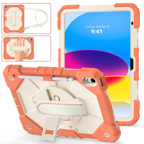 

For iPad 10th Gen 10.9 2022 Contrast Color Robot Shockproof Silicon + PC Tablet Protective Case(Coral Orange+Beige)