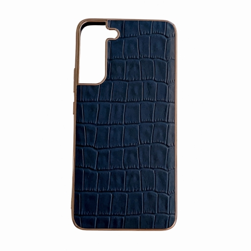 

For Samsung Galaxy S22 5G Crocodile Texture Genuine Leather Electroplating Phone Case(Blue)