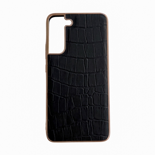 

For Samsung Galaxy S22+ 5G Crocodile Texture Genuine Leather Electroplating Phone Case(Black)