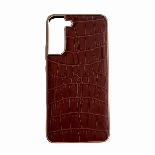 

For Samsung Galaxy S21 FE 5G Crocodile Texture Genuine Leather Electroplating Phone Case(Brown)