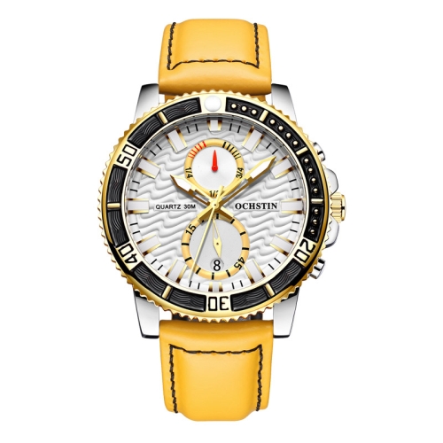 

Ochstin 6045A Multifunctional Quartz Luminous Genuine Leather Men Watch(Gold+Yellow)