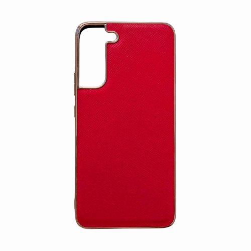 

For Samsung Galaxy S22 5G Nano Electroplating Cross Texture Genuine Leather Phone Case(Red)