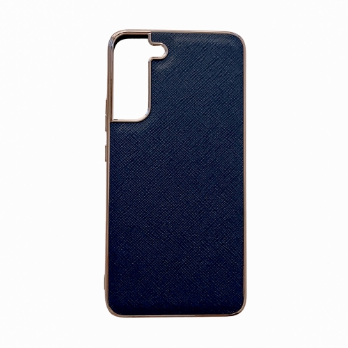 

For Samsung Galaxy S21 5G Nano Electroplating Cross Texture Genuine Leather Phone Case(Blue)