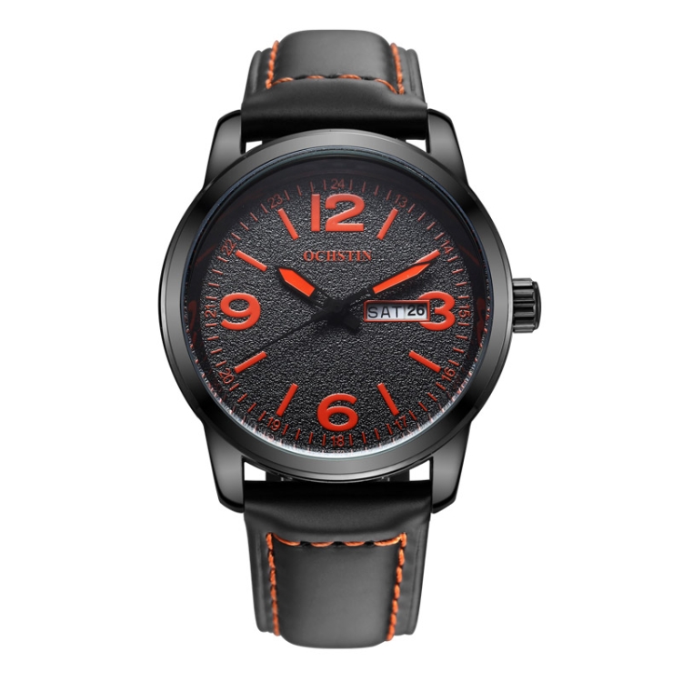 

Ochstin 6047B Business Style Quartz Men Leather Watch(Black+Orange Black)