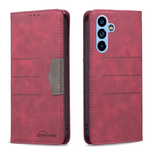 

For Samsung Galaxy A54 5G BF10 Color Block Magnetic Flip Leather Phone Case(Red)