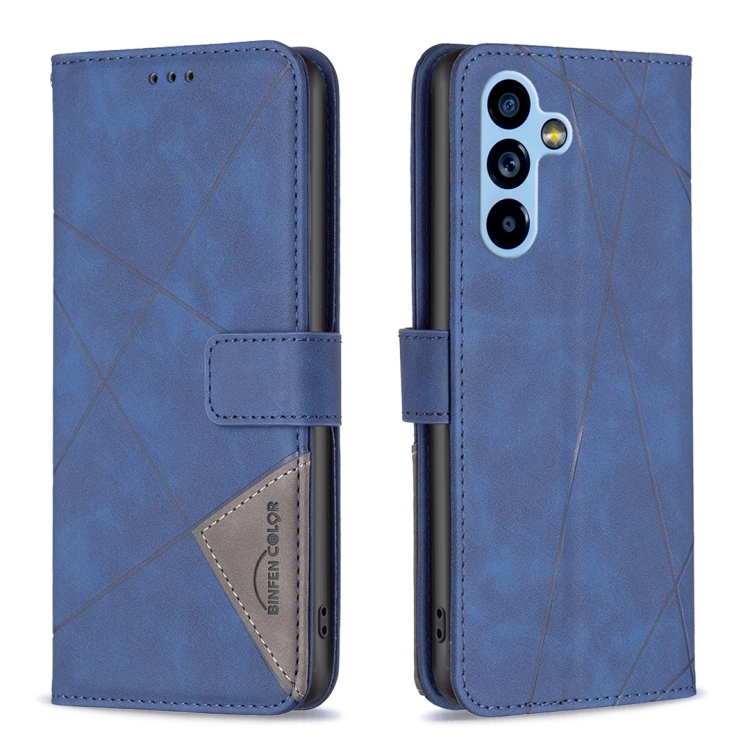 

For Samsung Galaxy A54 5G Magnetic Buckle Rhombus Texture Leather Phone Case(Blue)