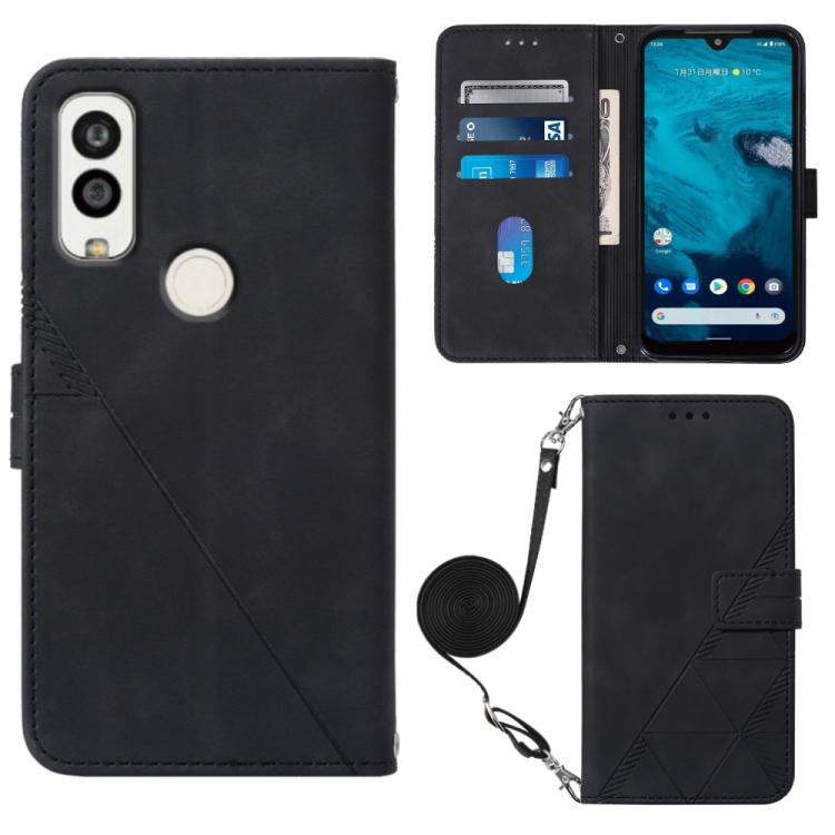 

For Kyocera Android One S9 Crossbody 3D Embossed Flip Leather Phone Case(Black)