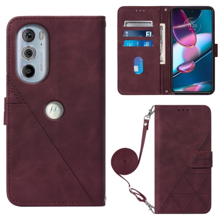

For Motorola Moto Edge 30 Pro / Edge+ 2022 Crossbody 3D Embossed Flip Leather Phone Case(Wine Red)