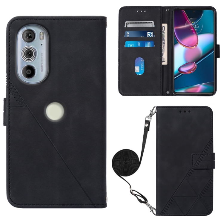

For Motorola Moto Edge 30 Pro / Edge+ 2022 Crossbody 3D Embossed Flip Leather Phone Case(Black)