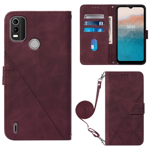 

For Nokia C21 Plus Crossbody 3D Embossed Flip Leather Phone Case(Wine Red)