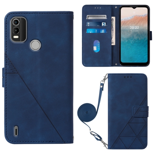 

For Nokia C21 Plus Crossbody 3D Embossed Flip Leather Phone Case(Blue)
