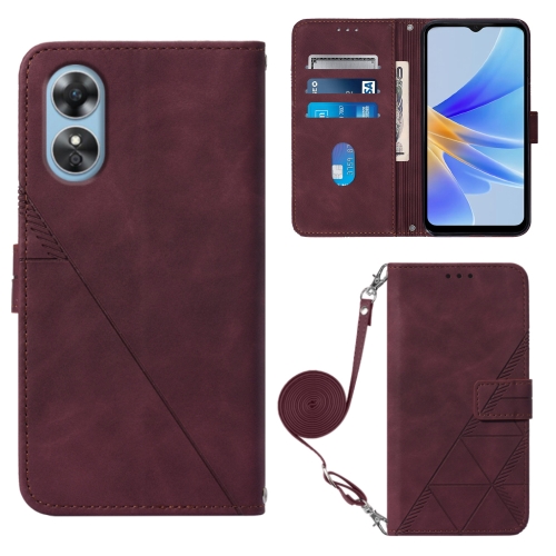 

For OPPO A17 4G Crossbody 3D Embossed Flip Leather Phone Case(Wine Red)