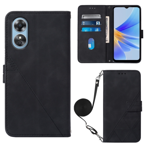 

For OPPO A17 4G Crossbody 3D Embossed Flip Leather Phone Case(Black)