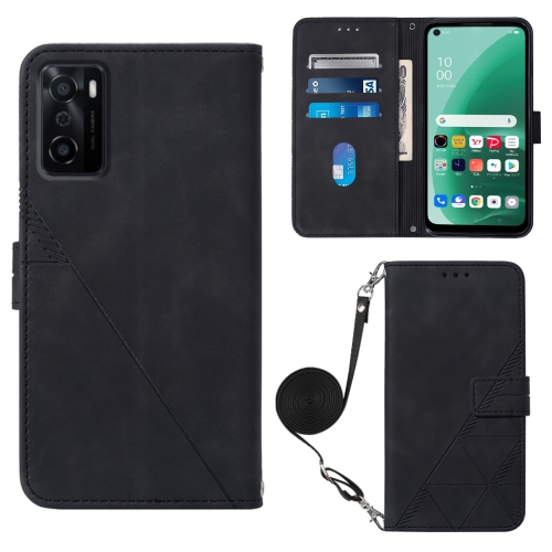 

For OPPO A55S 5G CPH2309 JP Edition Crossbody 3D Embossed Flip Leather Phone Case(Black)