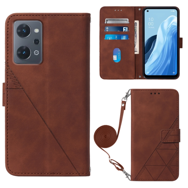 

For OPPO Reno7 A JP Edition Crossbody 3D Embossed Flip Leather Phone Case(Brown)