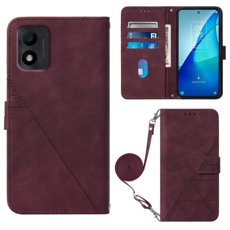 

For TCL 303 Crossbody 3D Embossed Flip Leather Phone Case(Wine Red)