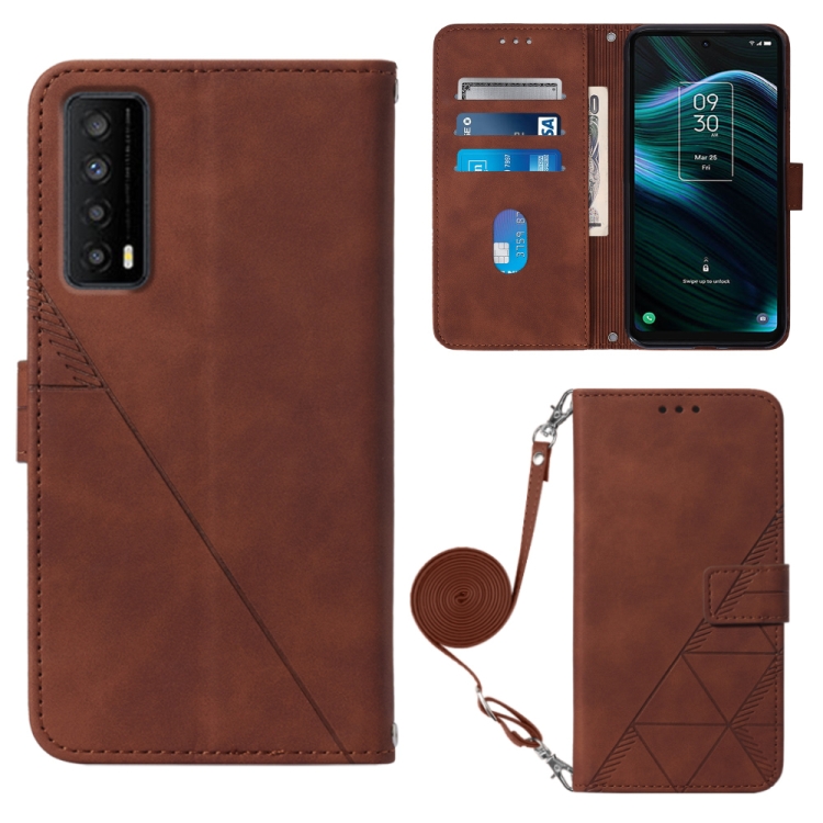 

For TCL Stylus 5G Crossbody 3D Embossed Flip Leather Phone Case(Brown)