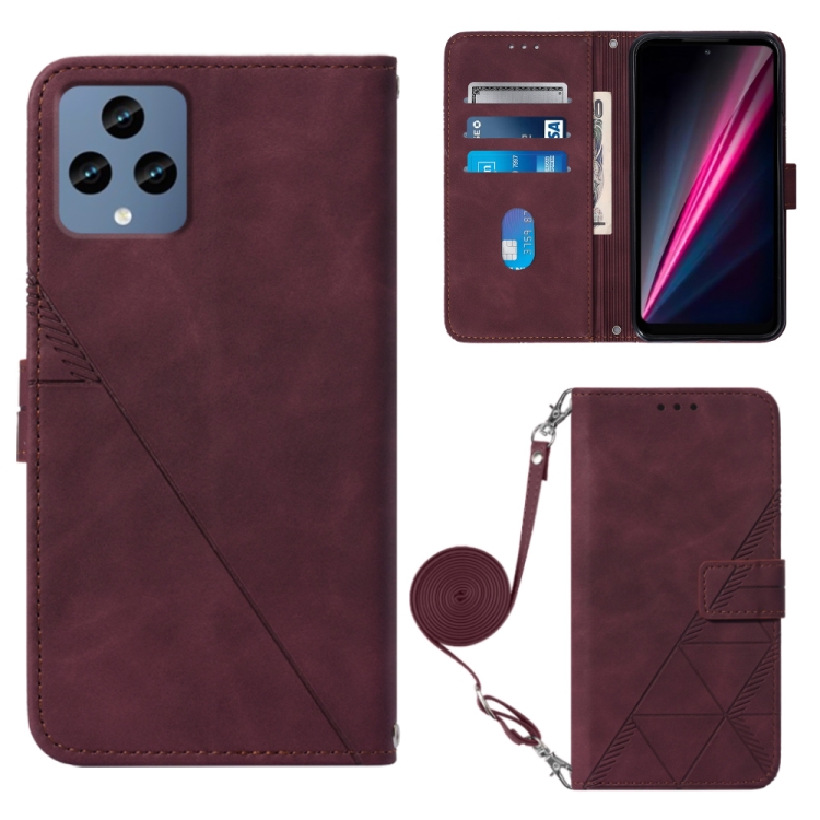 

For T-Mobile Revvl 6 5G Crossbody 3D Embossed Flip Leather Phone Case(Wine Red)