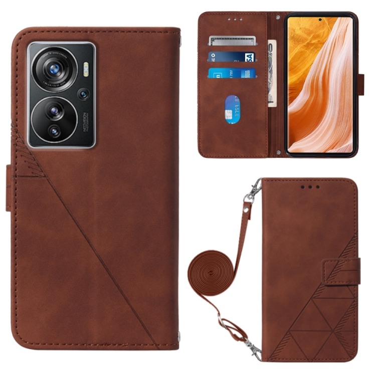 

For ZTE Axon 40 Pro Crossbody 3D Embossed Flip Leather Phone Case(Brown)