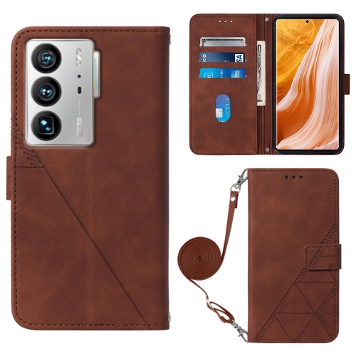 

For ZTE Axon 40 Ultra Crossbody 3D Embossed Flip Leather Phone Case(Brown)