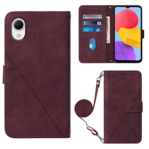 

For Samsung Galaxy A23E / A22E / A23S / A23 5G Crossbody 3D Embossed Flip Leather Phone Case(Wine Red)