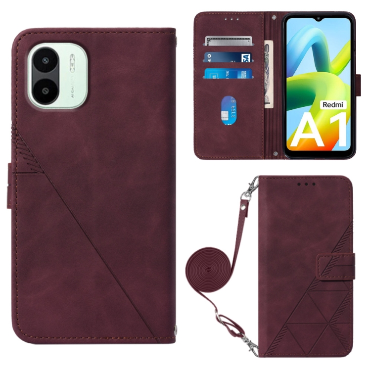 

For Xiaomi Redmi A1 Crossbody 3D Embossed Flip Leather Phone Case(Wine Red)
