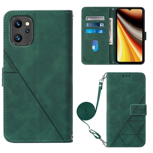 

For UMIDIGI Power 7 Max Crossbody 3D Embossed Flip Leather Phone Case(Dark Green)