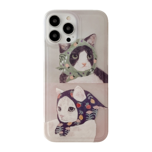 

For iPhone 14 Translucent Frosted IMD TPU Phone Case(Retro Scarf Cat)