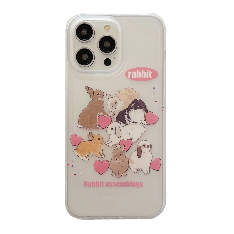 

For iPhone 13 Pro Max Translucent Frosted IMD TPU Phone Case(Love Rabbits)