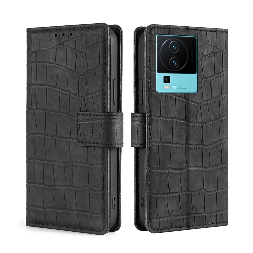 

For vivo iQOO Neo7 Skin Feel Crocodile Magnetic Clasp Leather Phone Case(Black)