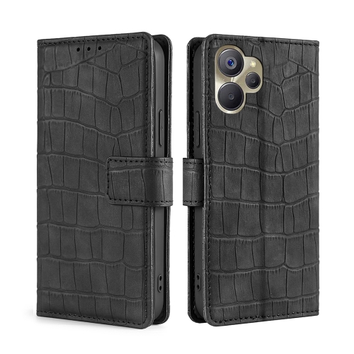 

For Realme 9i 5G Global/10 5G Skin Feel Crocodile Magnetic Clasp Leather Phone Case(Black)
