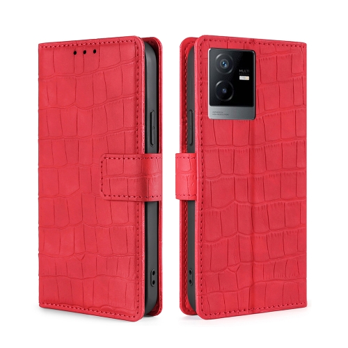 

For vivo T2x 5G/Y73t/iQOO Z6x Skin Feel Crocodile Magnetic Clasp Leather Phone Case(Red)