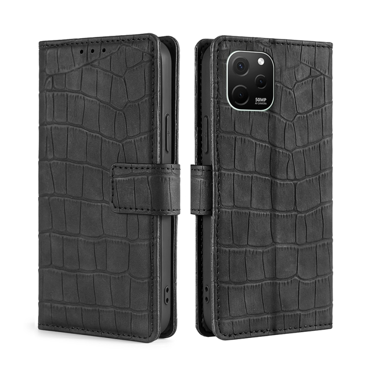 

For Huawei nova Y61 Skin Feel Crocodile Magnetic Clasp Leather Phone Case(Black)