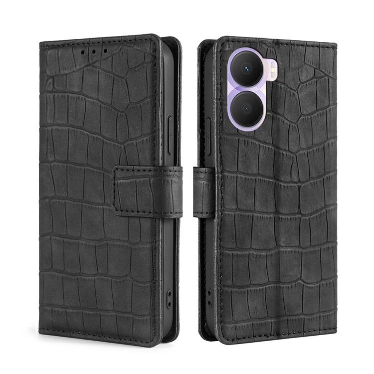 

For Honor Play 40 Plus Skin Feel Crocodile Magnetic Clasp Leather Phone Case(Black)