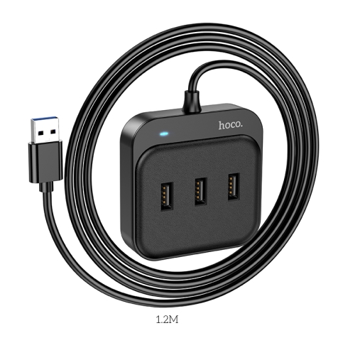 

hoco HB31 Easy 4 in 1 USB to USB3.0+USB2.0x3 Converter, Cable Length:1.2m(Black)