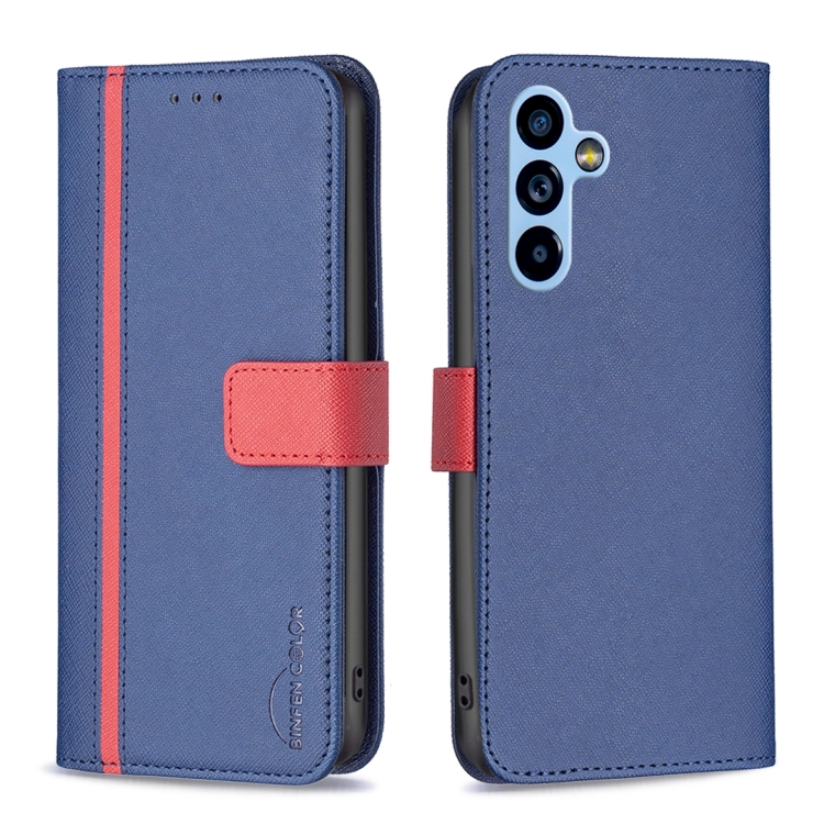 

For Samsung Galaxy A54 5G BF13 Color Matching Cross Texture Leather Phone Case(Blue)