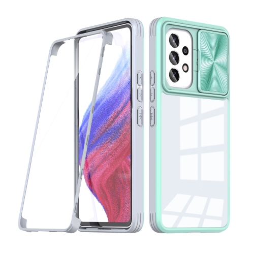 

For Samsung Galaxy A53 5G 360 degree Full Coverage Sliding Camshield Phone Case(Mint+Grey)