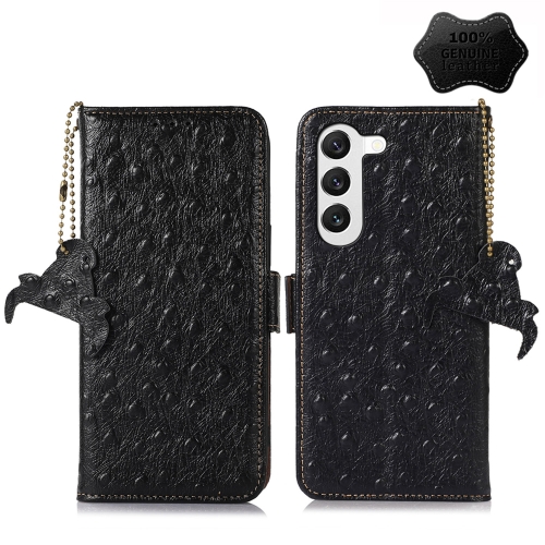 

For Samsung Galaxy S23 5G Ostrich Pattern Genuine Leather RFID Phone Case(Black)