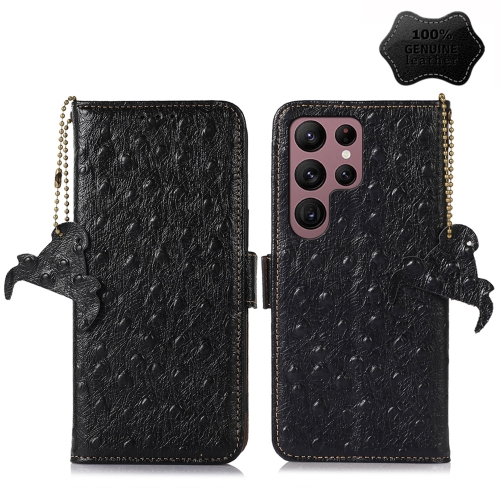 

For Samsung Galaxy S23 Ultra 5G Ostrich Pattern Genuine Leather RFID Phone Case(Black)