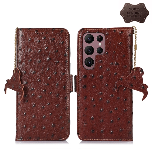 For Samsung Galaxy S24 Ultra Ostrich Pattern Genuine Leather RFID