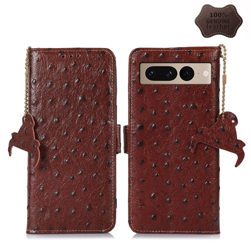 

For Google Pixel 7 Pro Ostrich Pattern Genuine Leather RFID Phone Case(Coffee)