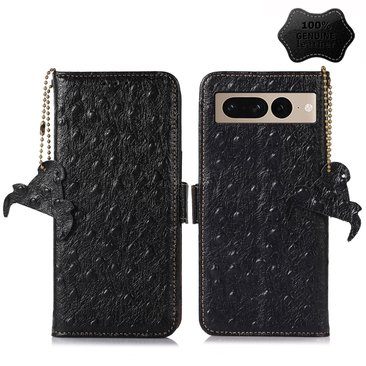 

For Google Pixel 7 Ostrich Pattern Genuine Leather RFID Phone Case(Black)