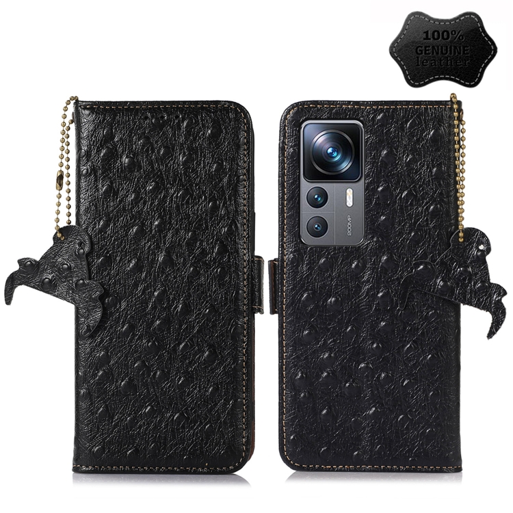 

For Xiaomi 12T / 12T Pro / Redmi K50 Ultra Ostrich Pattern Genuine Leather RFID Phone Case(Black)