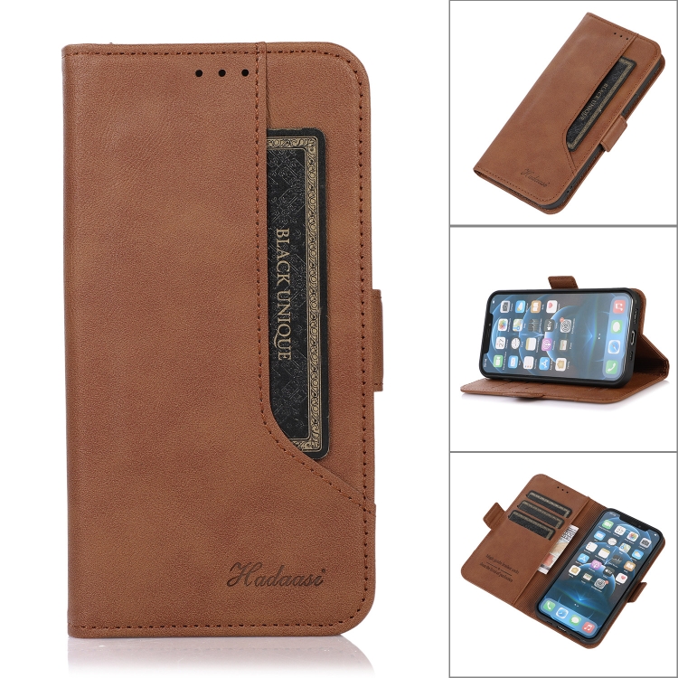

For iPhone 12 / 12 Pro Dual Buckle Card Wallet Calf Leather Phone Case(Brown)