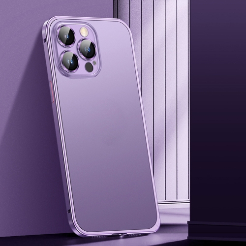 

For iPhone 14 Pro Max Spring Buckle Metal Frosted Phone Case(Purple)