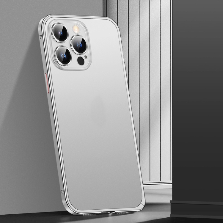 

For iPhone 13 Pro Spring Buckle Metal Frosted Phone Case(Silver)