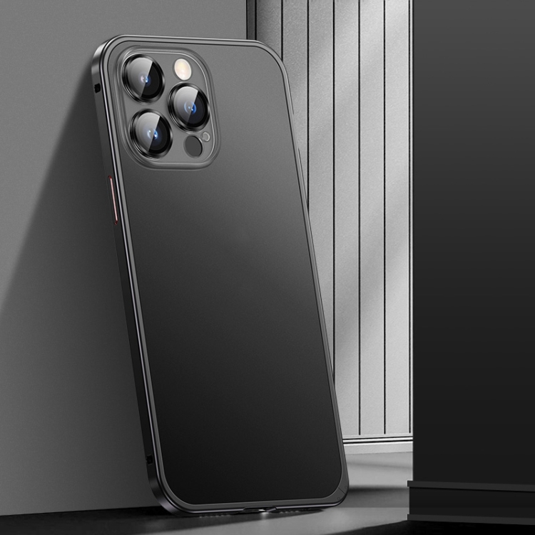 

For iPhone 13 Pro Max Spring Buckle Metal Frosted Phone Case(Black)