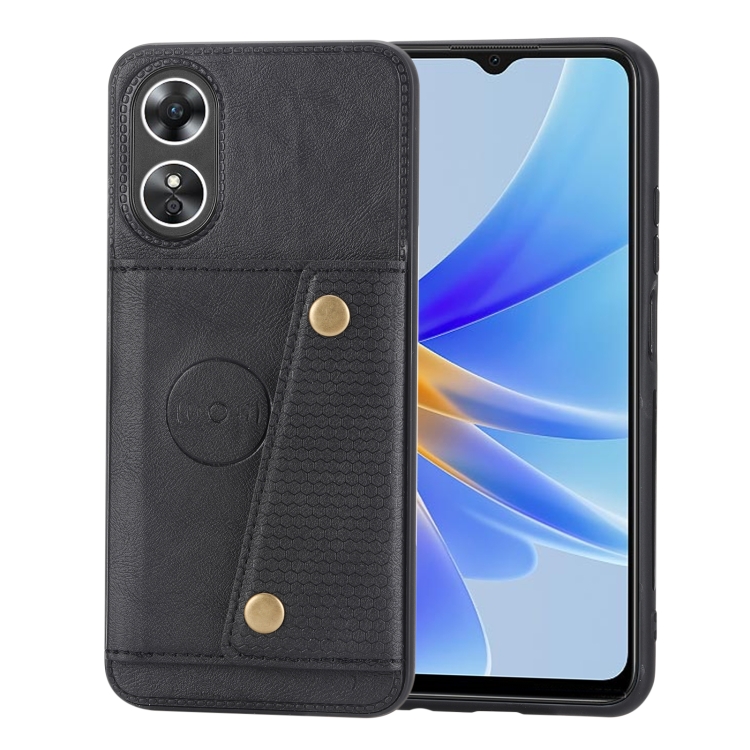 

For OPPO A17 Double Buckle Card Slots Magnetic Phone Case(Black)
