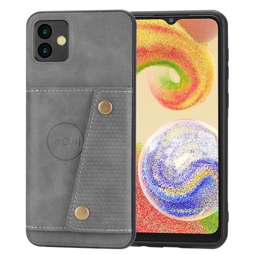 

For Samsung Galaxy A04 Double Buckle Card Slots Magnetic Phone Case(Grey)