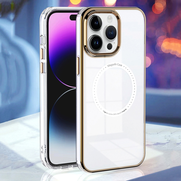 

For iPhone 14 Pro Magsafe Magnetic Electroplating Transparent Phone Case(Gold)